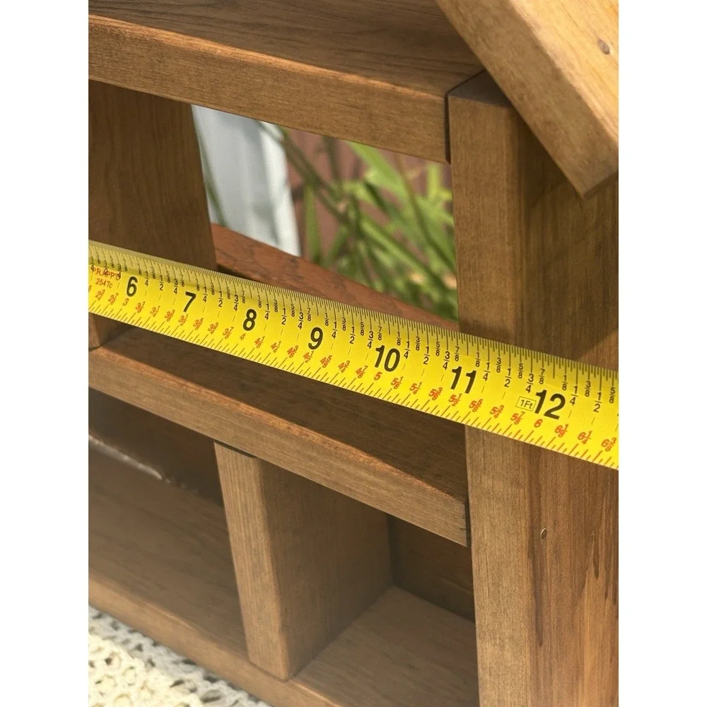 Vintage Wooden Wall Display Shelf House Shaped with Roof Chimney 17.5
